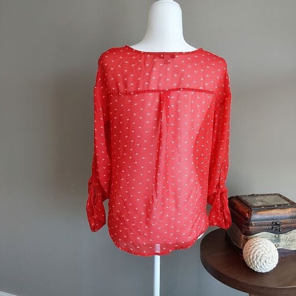 Decree Blouse Red Sz M Wrap style Sheer - Picture 3 of 8